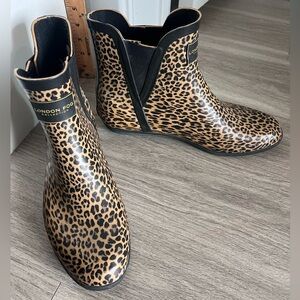 London Fog Leopard Print Rain Ankle Booties - size 9
